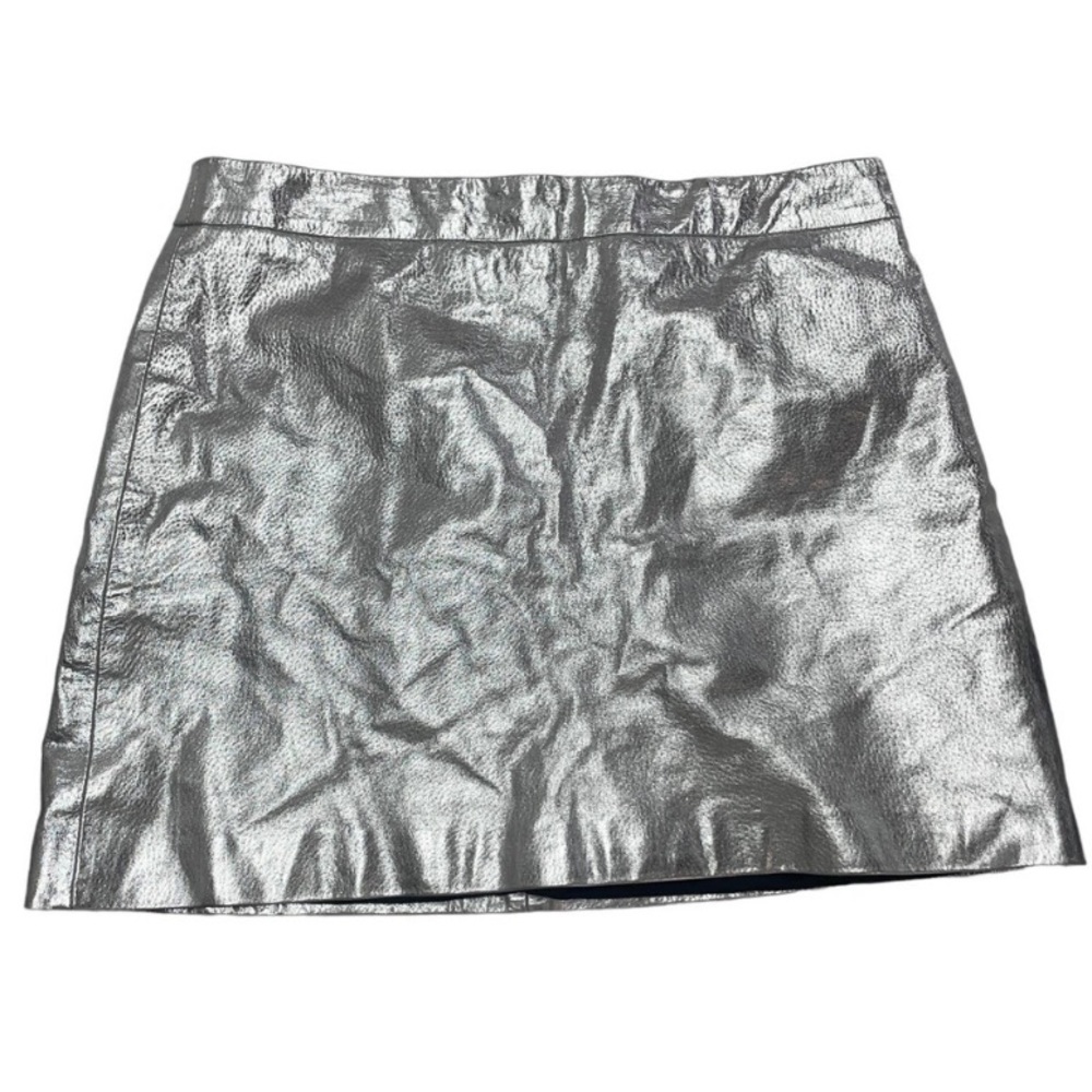 Zara Skirt Womens Large Metallic Silver Faux
Leather Back Zip Mini A Line Shiny
